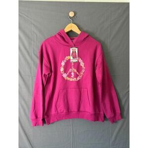 Levi’s Girls Floral Peace Sign Fleece Hoodie - Magenta / Pink - NWT - XL (14/16)
